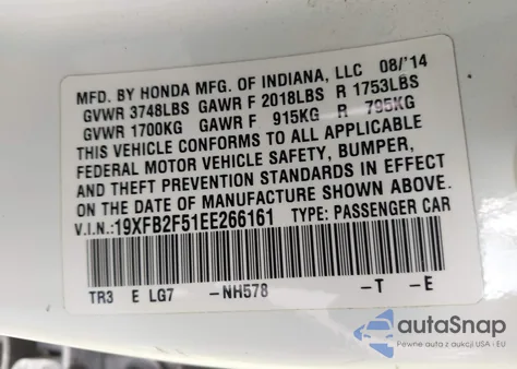 2014 Honda Civic Lx из США, поврежденный, VIN 19XFB2F51EE266161